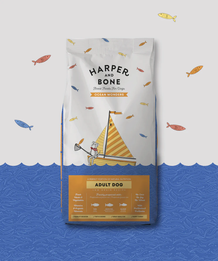 Harper & Bone pienso para perro adulto mediano y grande OCEAN WONDERS con salmón, atún y pescado blanco de 2 kg