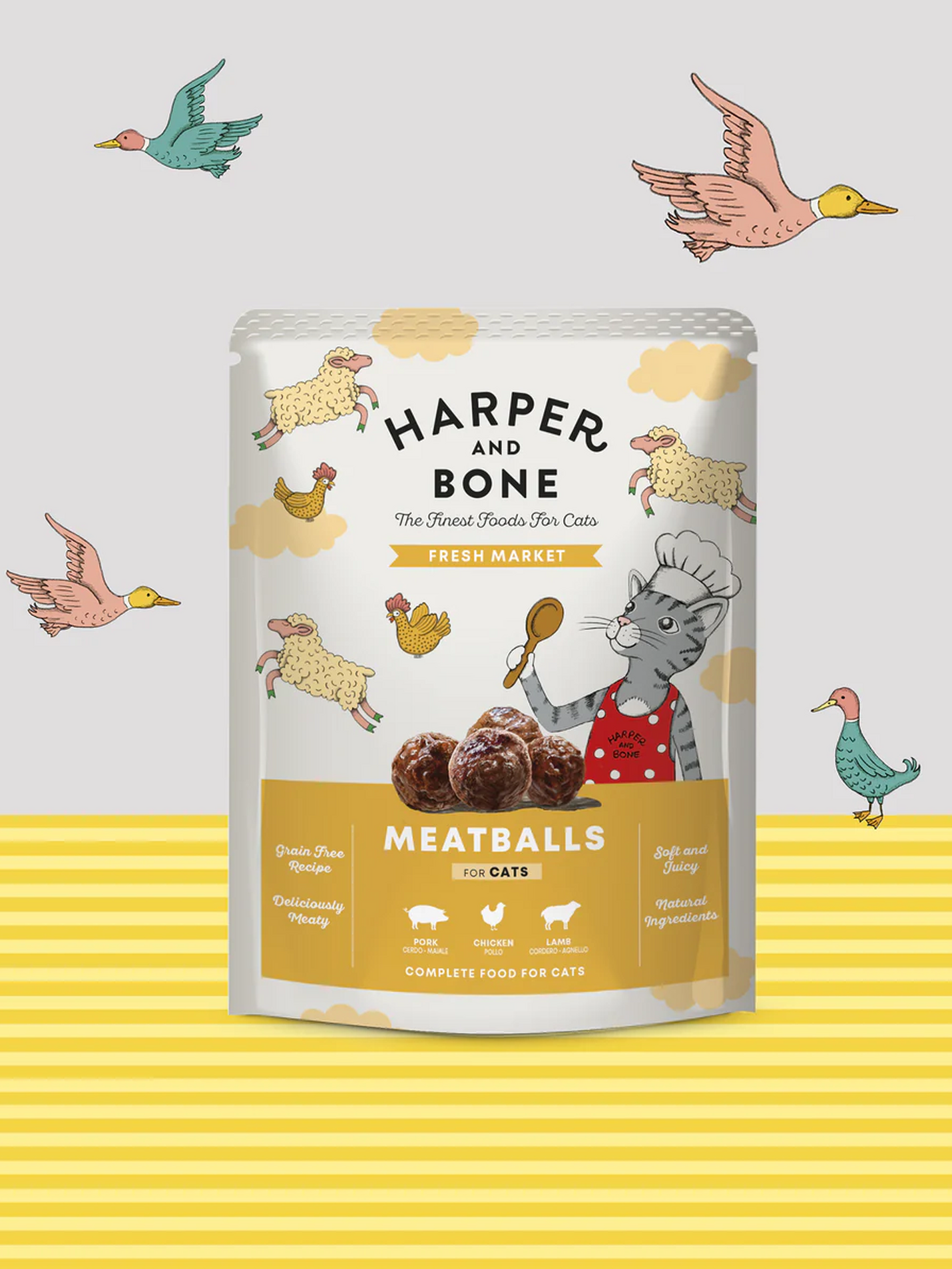 Harper & bone poch de algondigas para gato FRESH MARKET con cordero, cerdo y pollo de 85gr