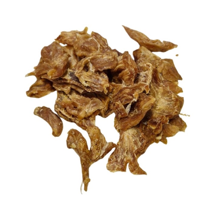 Snack natural para perro. Cruji pollo. Trozos de pechuga de pollo deshidratada. Bolsa de 100 gr.