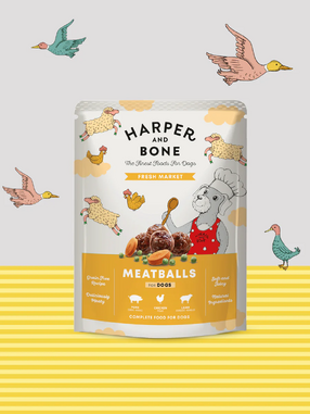 Harper & bone poch de algondigas para perro FRESH MARKET con cordero, cerdo y pollo de 300gr